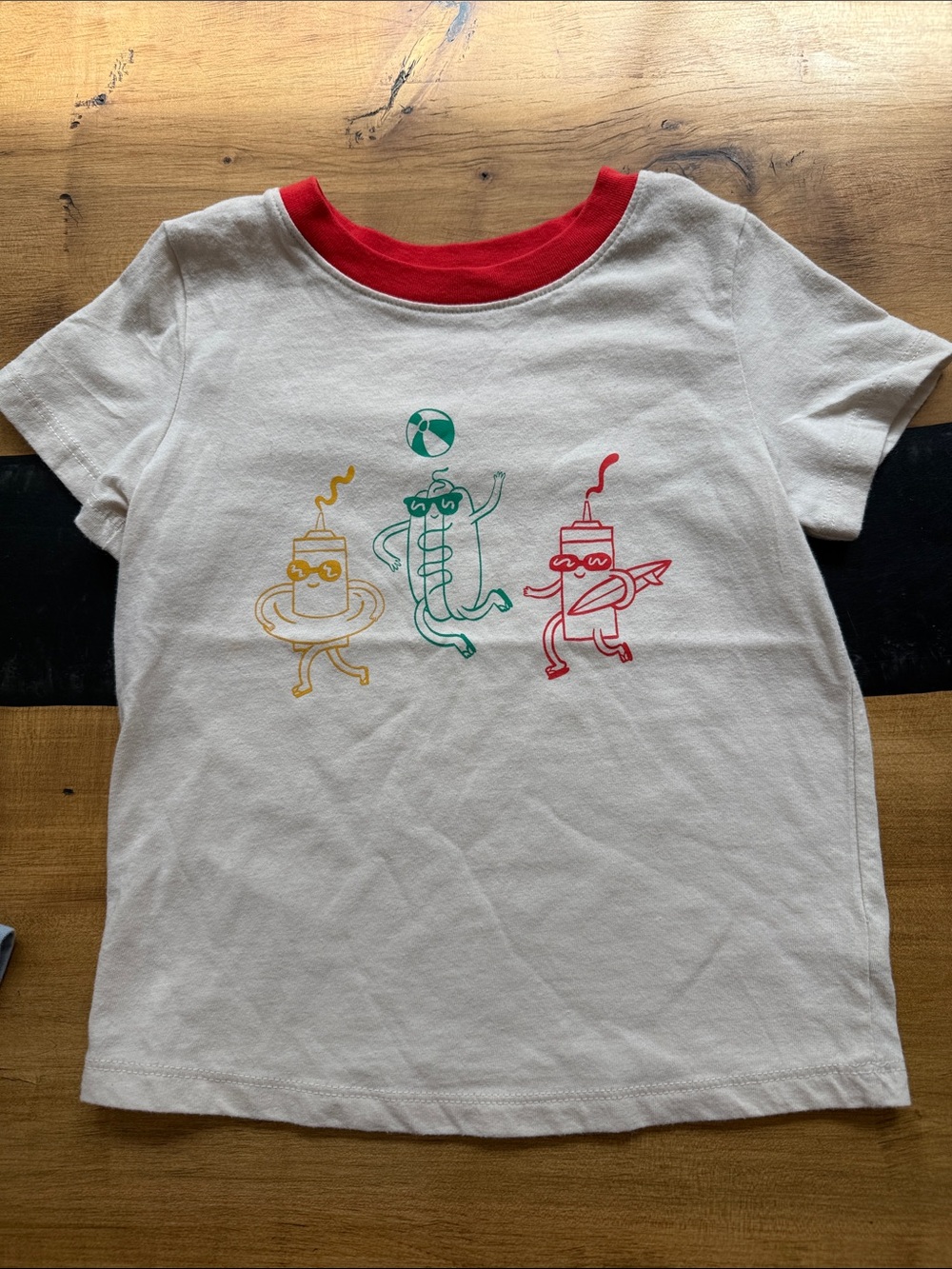 Cat & Jack White Tee with Red Collar and Colorful Cartoon Characters